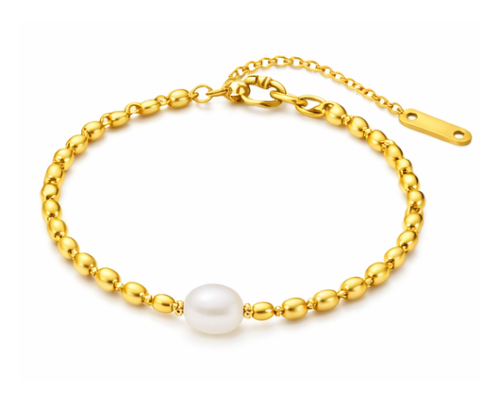 Gold Chain Freshwater Pearl Bracelet 18k Gold Plated