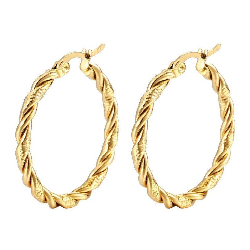 Waterproof Classic Twisted Gold Hoop Earrings 18k Gold Plated