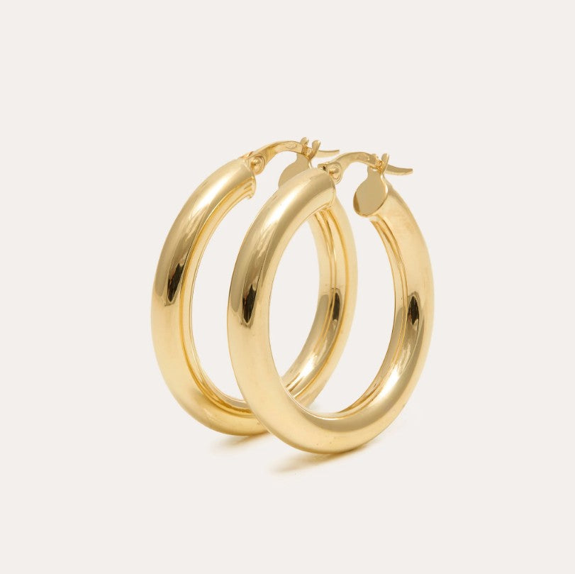 Waterproof Polished Gold Statement Hoop Earrings
