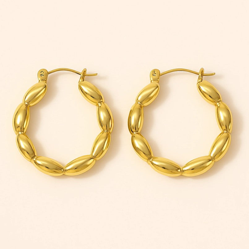 Waterproof Beaded Gold Hoop Earrings
