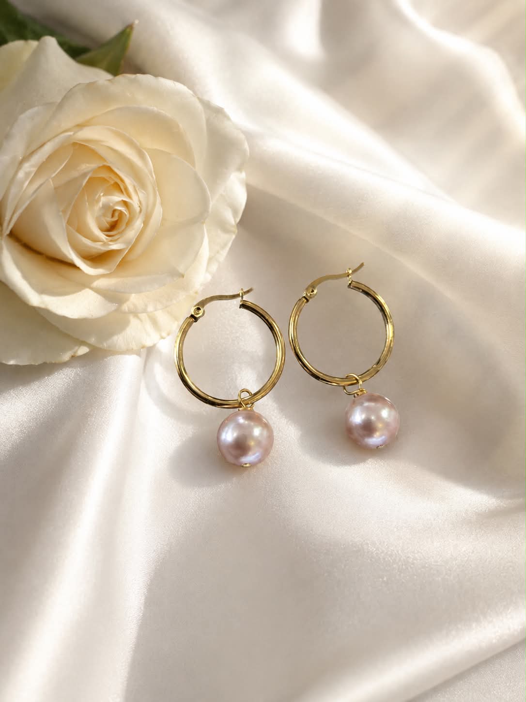 Light Pink Pearl Hoop Earrings