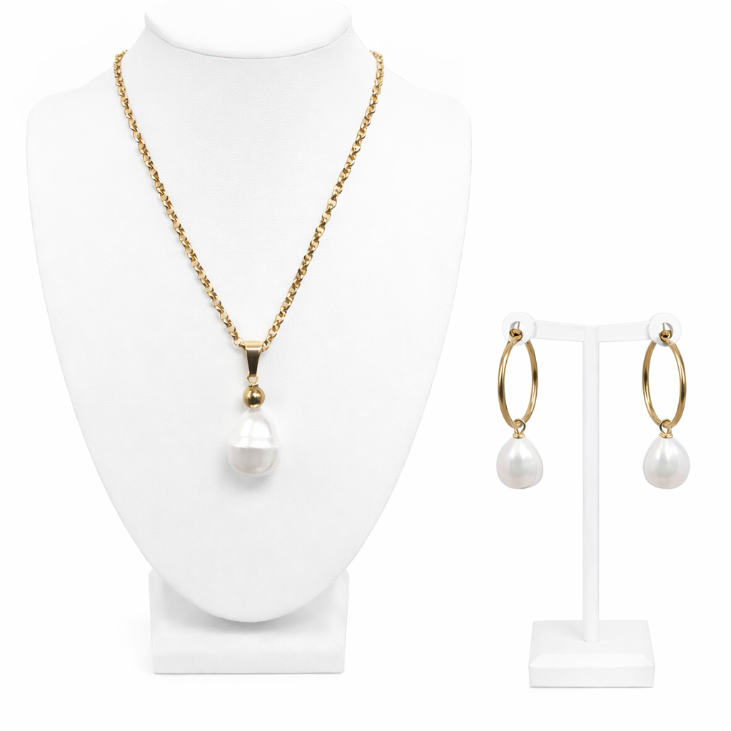 White Shell Pearl Set: Classic Gold Elegance