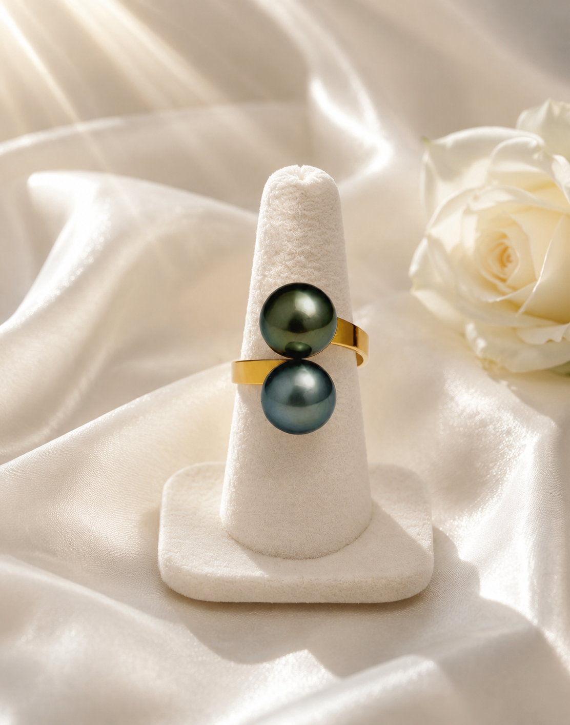 Authentic Duo Tahitian Pearl Ring with 14K GOLDFILLED band