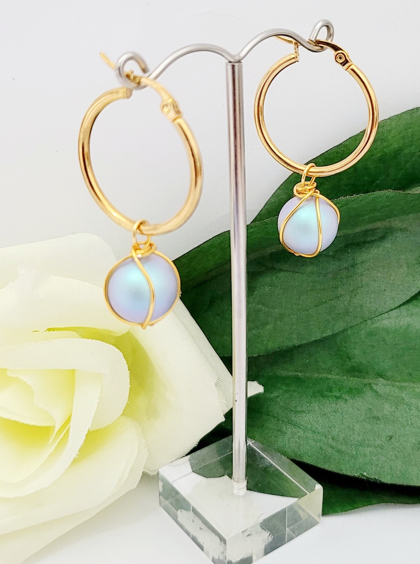 LILLY - Iridescent Blue Swarovski Caged Pearl Set