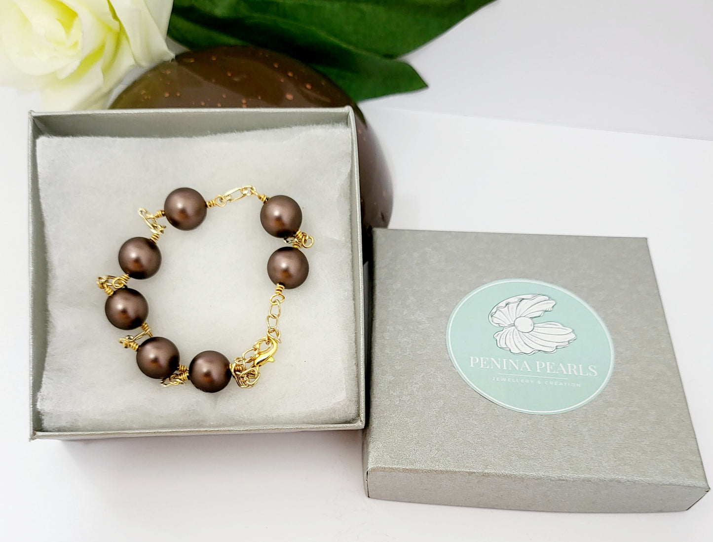 Rose Gold Iridisent Chocolate Swarovski Pearls