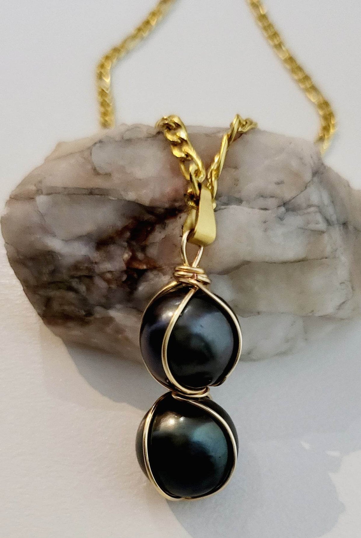 DVITA - DUAL CAGED DESIGN TAHITIAN PEARL NECKLACE - 14K GF