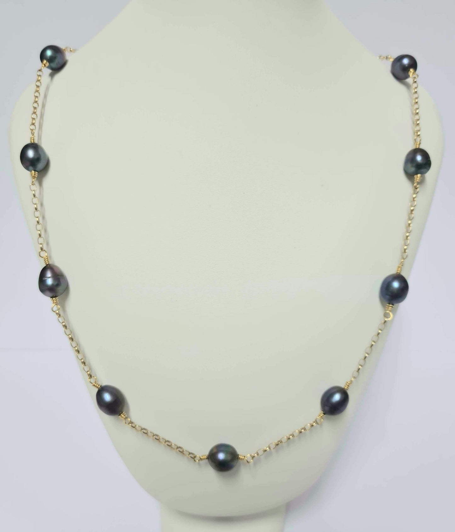 Multiple Natural Pearl Necklace with 9k real gold chain