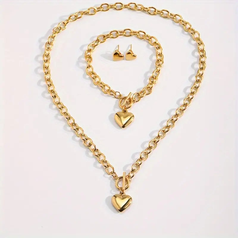 Stainless Steel Heart Jewelry Set for Women