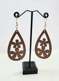 BROWN TAPA FLOWER TEARDROP DESIGN STATEMENT EARRINGS