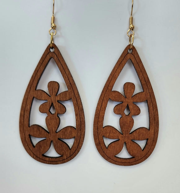 BROWN TAPA FLOWER TEARDROP DESIGN STATEMENT EARRINGS