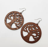 BROWN TAPA TREE CIRCLE DESIGN STATEMENT EARRINGS