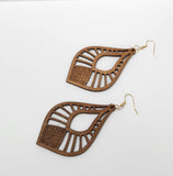 BROWN TEARDROP TAPA CARVED DESIGN STATEMENT EARRINGS