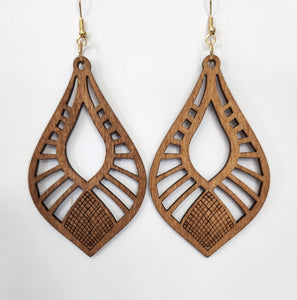 BROWN TEARDROP TAPA CARVED DESIGN STATEMENT EARRINGS