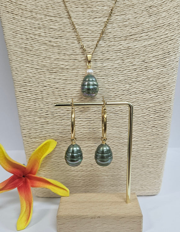 TIARE - Green Lustrous Premium Shell Pearls Set With 14K GF