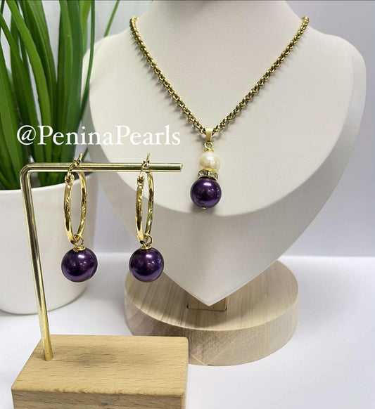 Nooryah - White & Purple Pearl Set