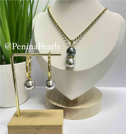 Seraphina - Black & Grey Pearl Set