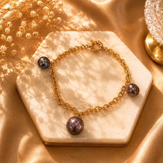 Midnight Pearl Charm Bracelet
