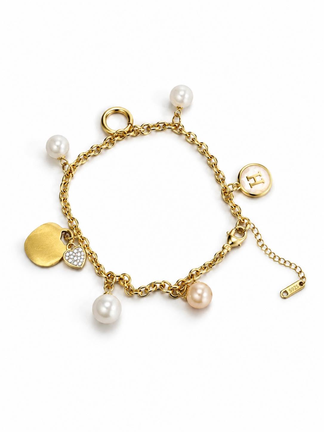 Pearl & Initial Heart Charm Bracelet