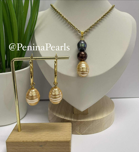 Neriah - Gold, Brown and Tahitian Mixed Pearl Set