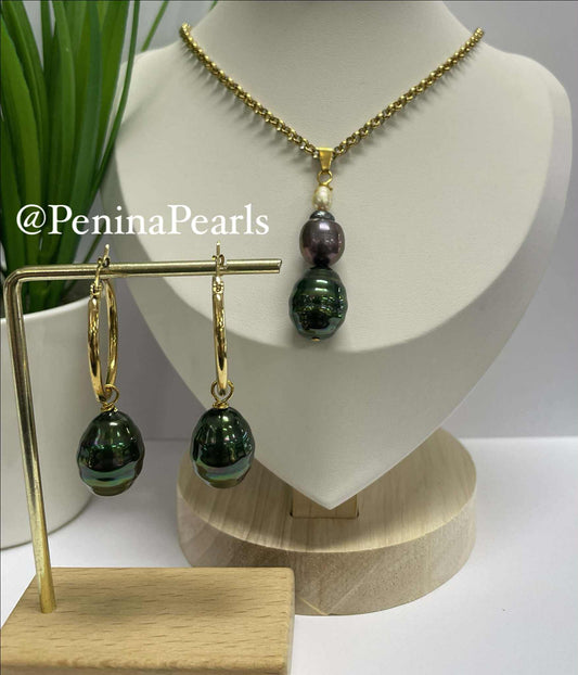Azariah - Peacock Green with Tahitian Pearl Set