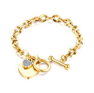 Gold Heart Padlock Chain Bracelet