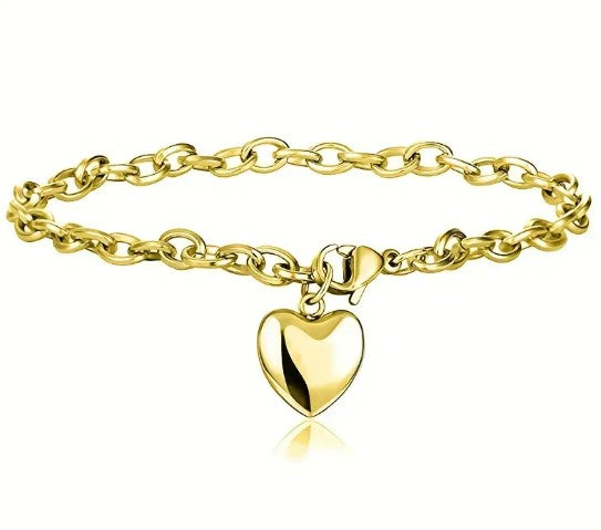 Gold Heart Charm Chain Bracelet