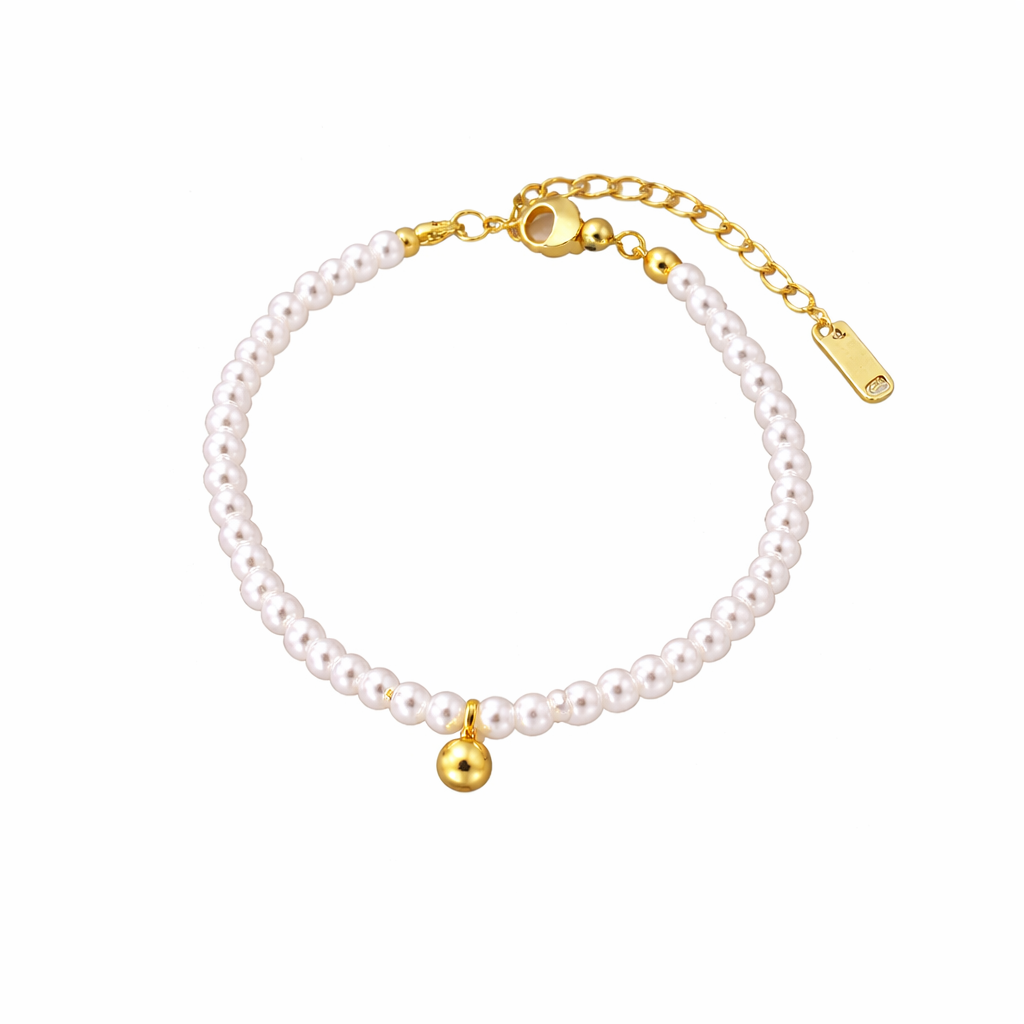 Classic White Pearl Bracelet with Gold Charm