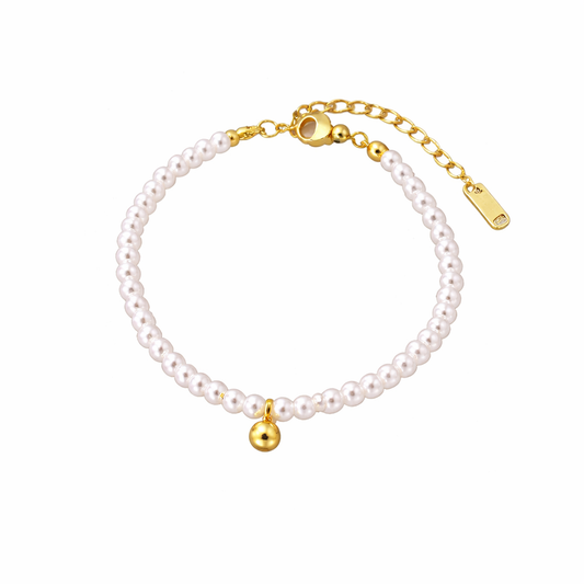 Classic White Pearl Bracelet with Gold Charm
