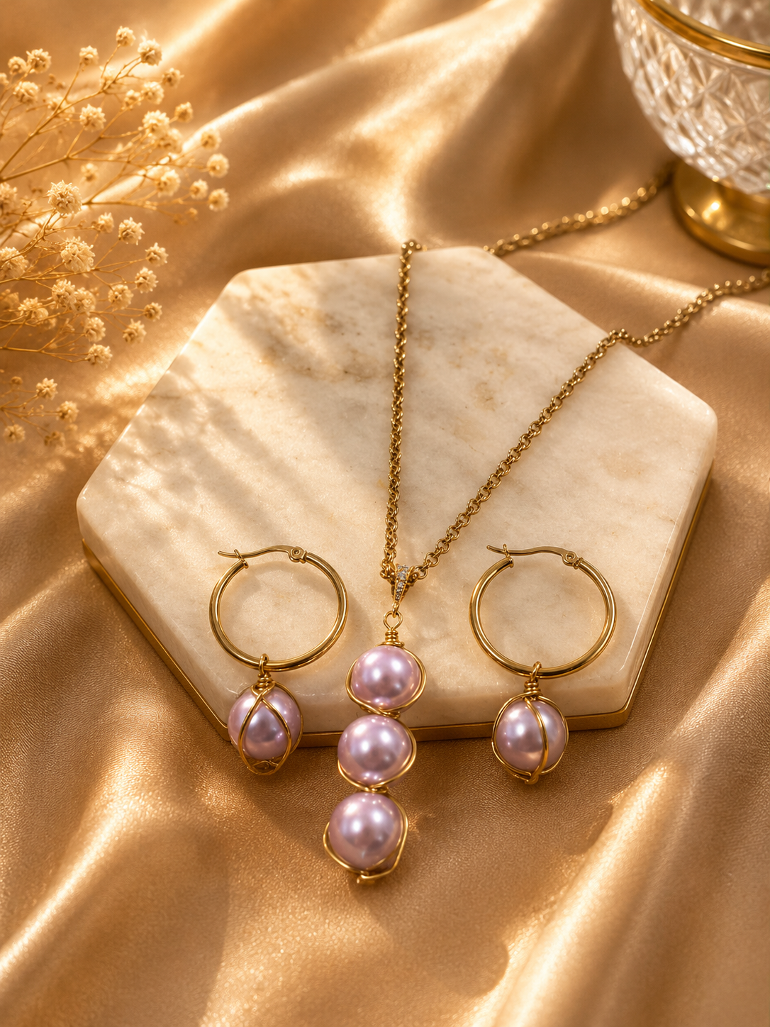 Light Pink 3 Pearl Caged Set