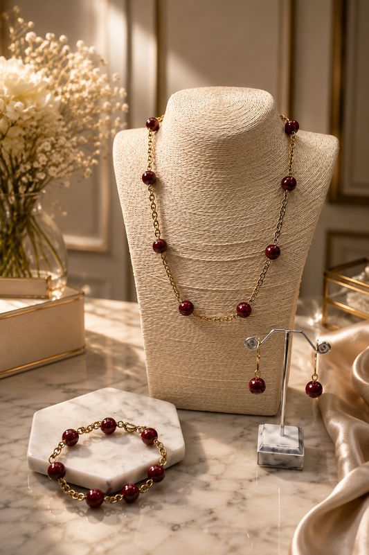 Red Marble Gem Stone Full Set