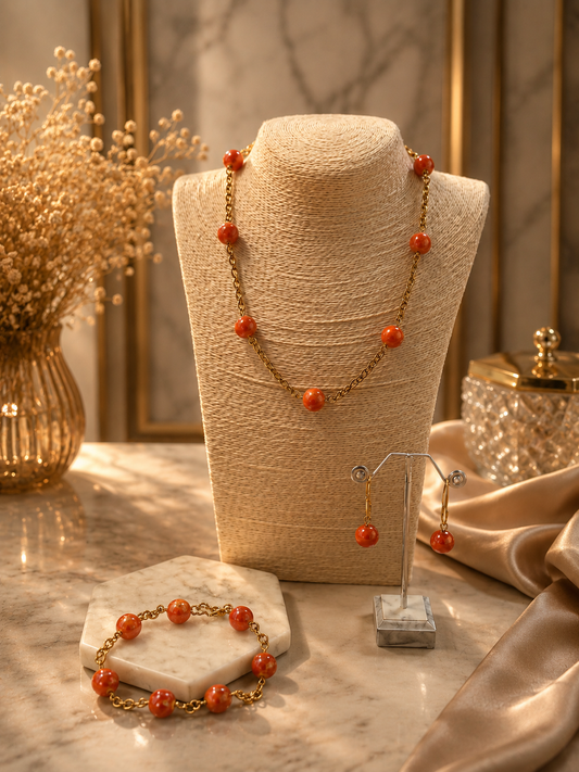 Orange Marble Gem Stone Full Set