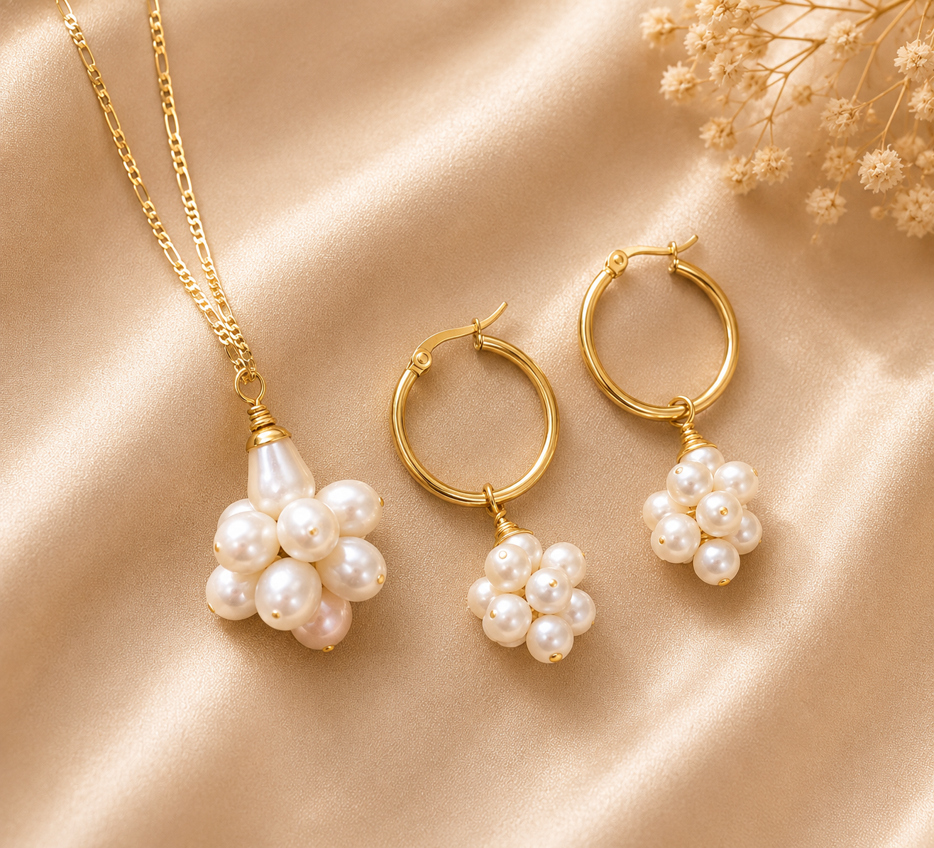 Grace - Natural White Grape Clustered Pearl Set