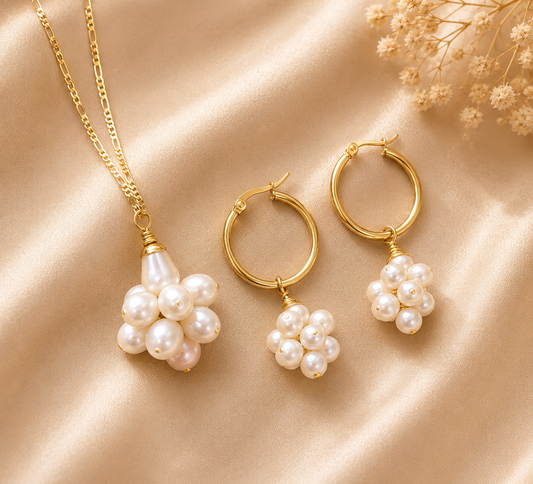 Grace - Natural White Grape Clustered Pearl Set