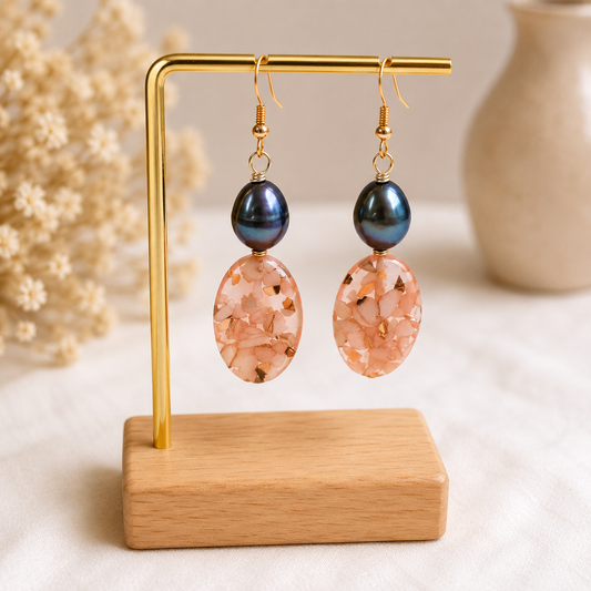 TESSA - Natural Black Pearl Drop Earrings With Gem