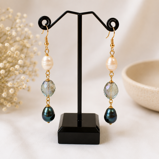 LILLIAH - Natural Black & White Freshwater Drop Pearl Earrings