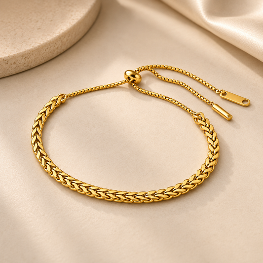 Gold Herringbone Adjustable Chain Bracelet 18k Gold Plated