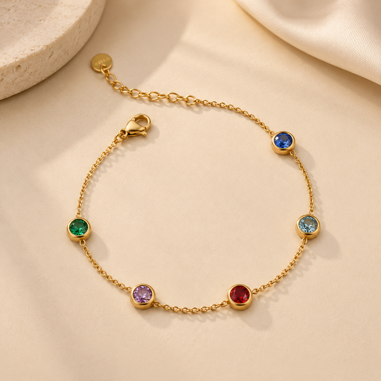 Gold Multicolour Birthstone Chain Bracelet 18k Gold Plated