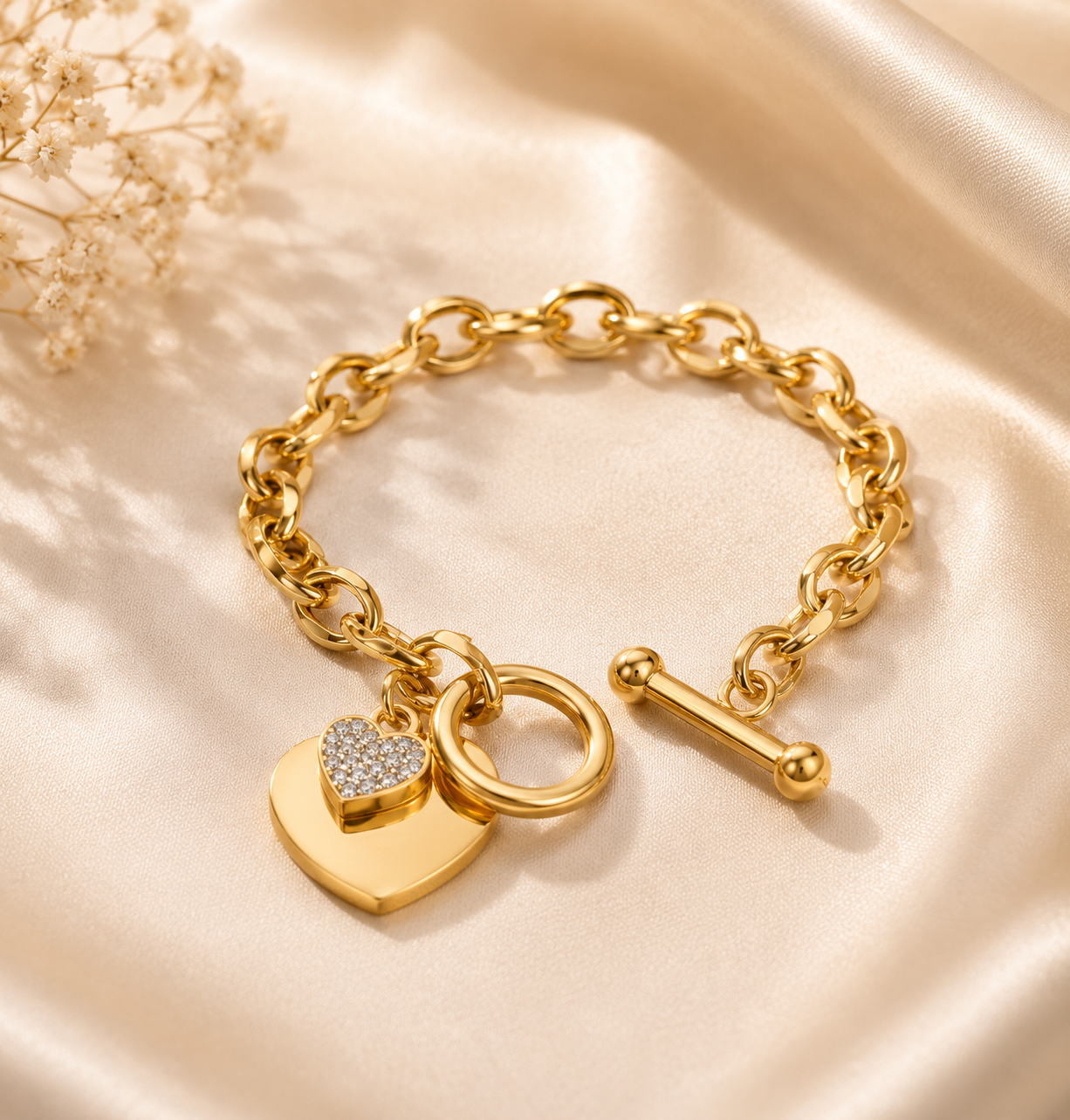 Gold Heart Padlock Chain Bracelet
