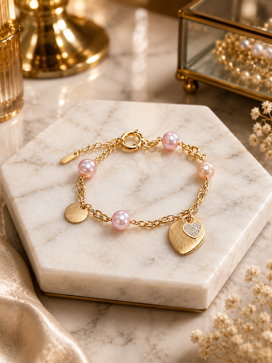 Blush Pearl Heart Charm Bracelet