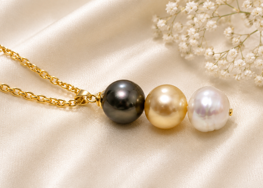MANIA - Premium Mixtures of Natural Black Pearls and Gold n White Swarovski Necklace