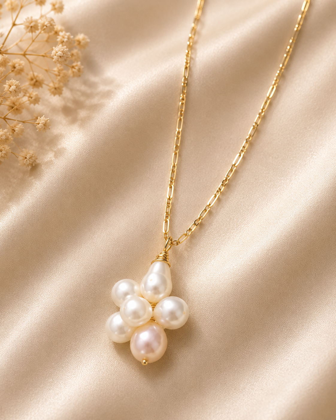 Grace - Natural White Clustered Pearl Necklace