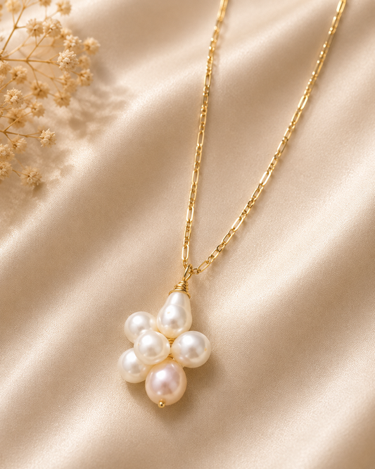 Grace - Natural White Clustered Pearl Necklace