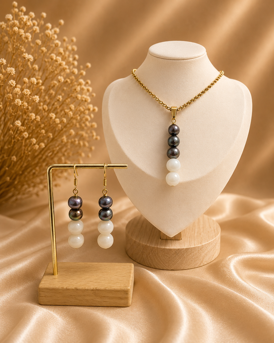 Veda - Mix of Natural Pearl and White Gem Stones Set