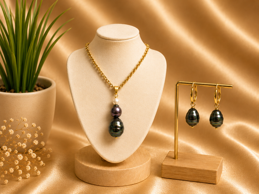 Azariah - Peacock Green with Tahitian Pearl Set