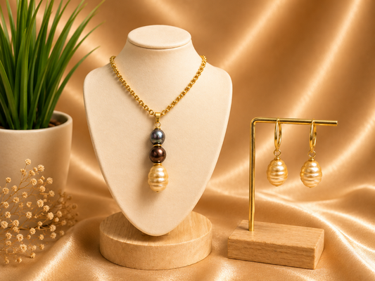 Neriah - Gold, Brown and Tahitian Mixed Pearl Set
