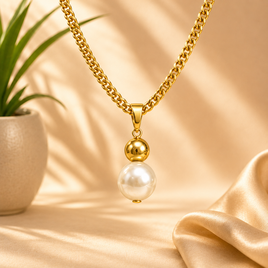 Marama - White & Gold Pearl Necklace