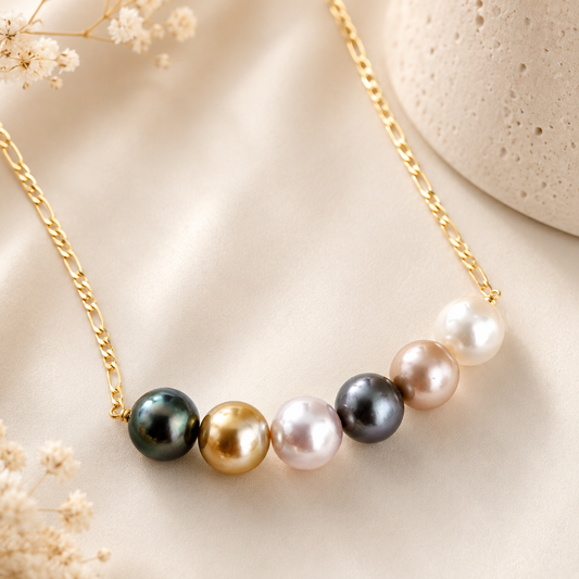 GITA- 6 Multiple Pearls Horizontal Pendant Necklace