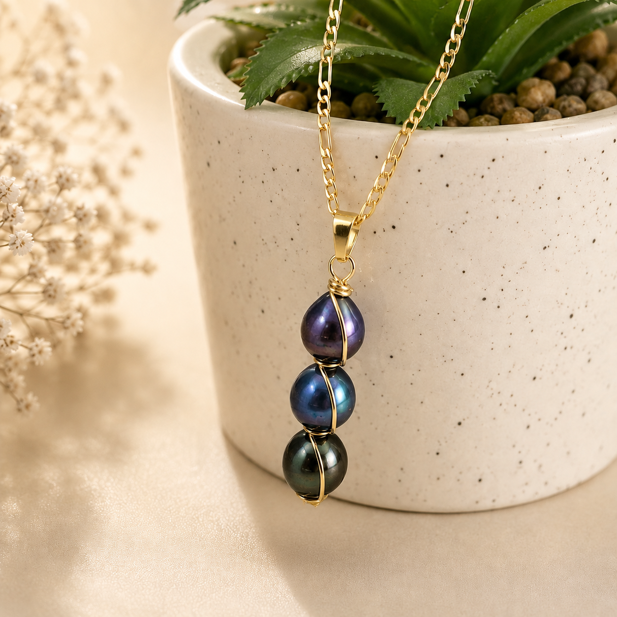 DEVINA - CAGED DESIGN TAHITIAN PEARL NECKLACE - 14K GF