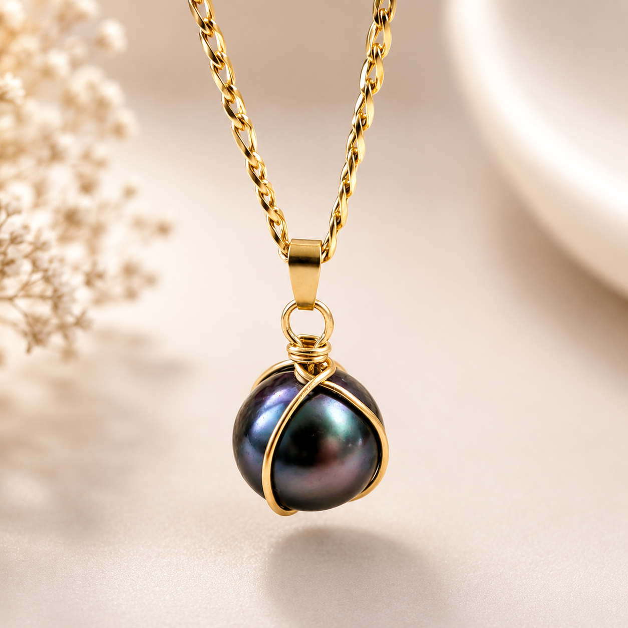 Single Caged Authentic Tahitian Pearl Necklace 12-13mm Large Size