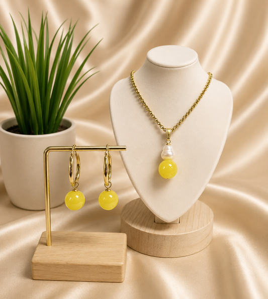 Jemima - Yellow & White pearl Set